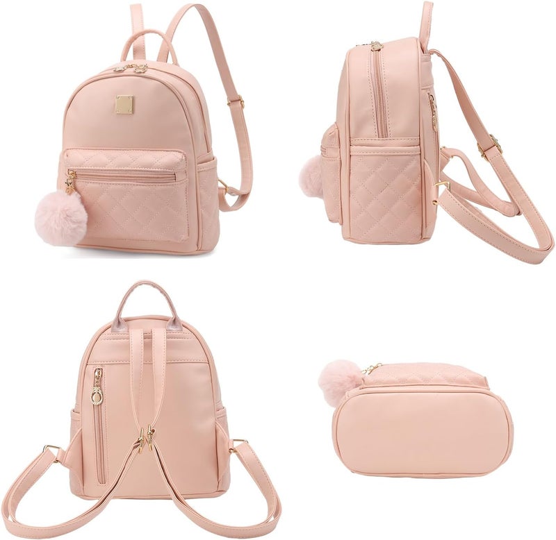 Barsine Girls Fashion Mini Backpack Purse Small Cute Plaid Leather Women Backpacks Little Bag (Pink) - Image 3